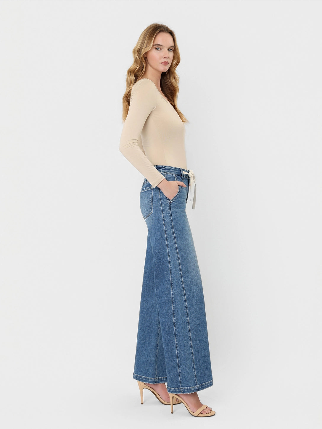 Vervet |High Rise Waist Tie Twist Wide Jeans