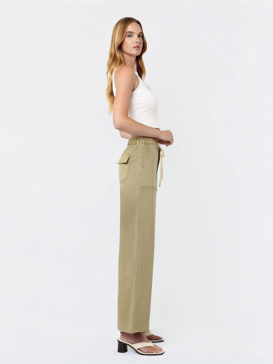 Vervet| High Rise Elastic Drawstring Wb Baggy Wide Jeans