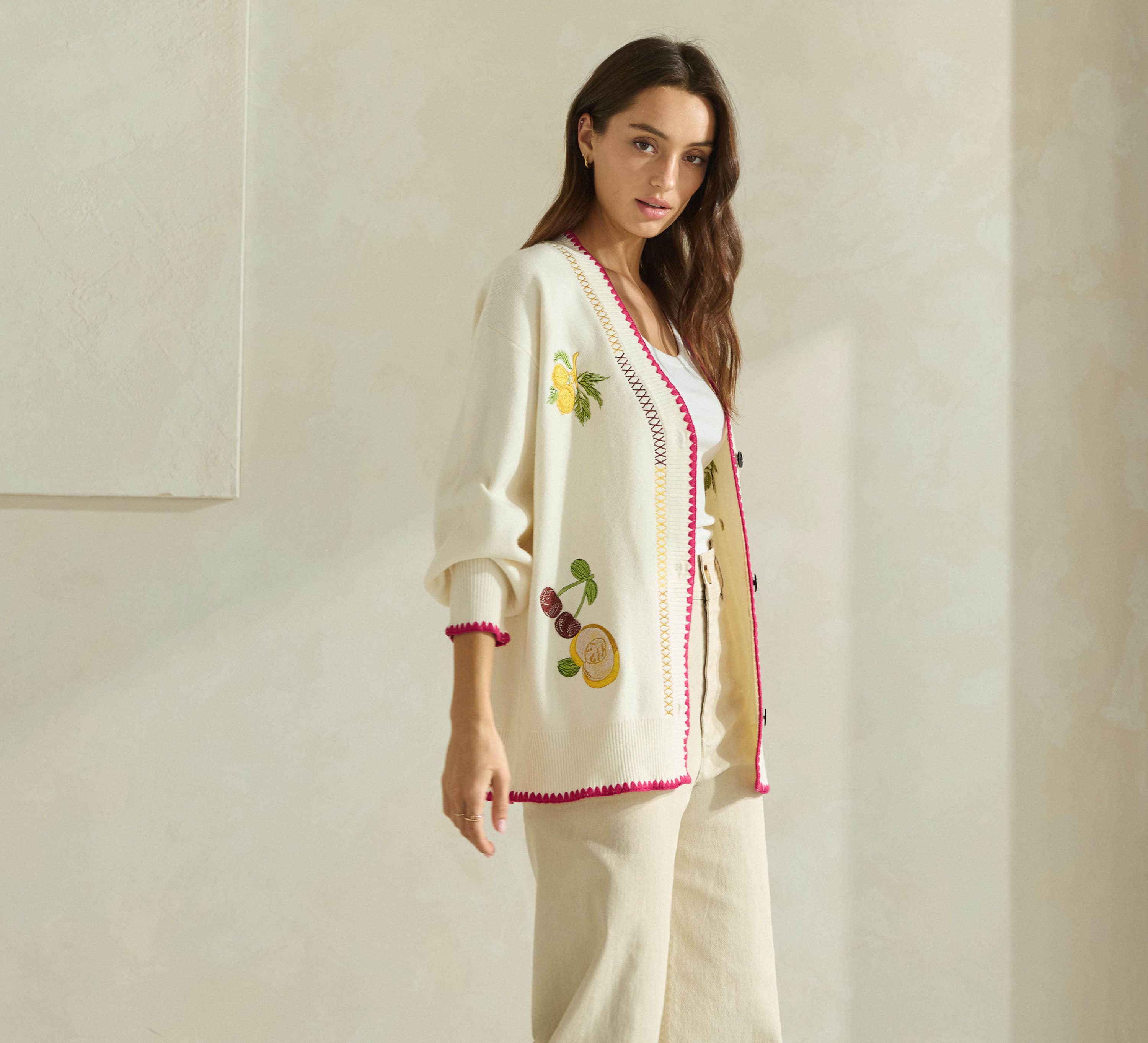 Embroidered V-neck Cardigan