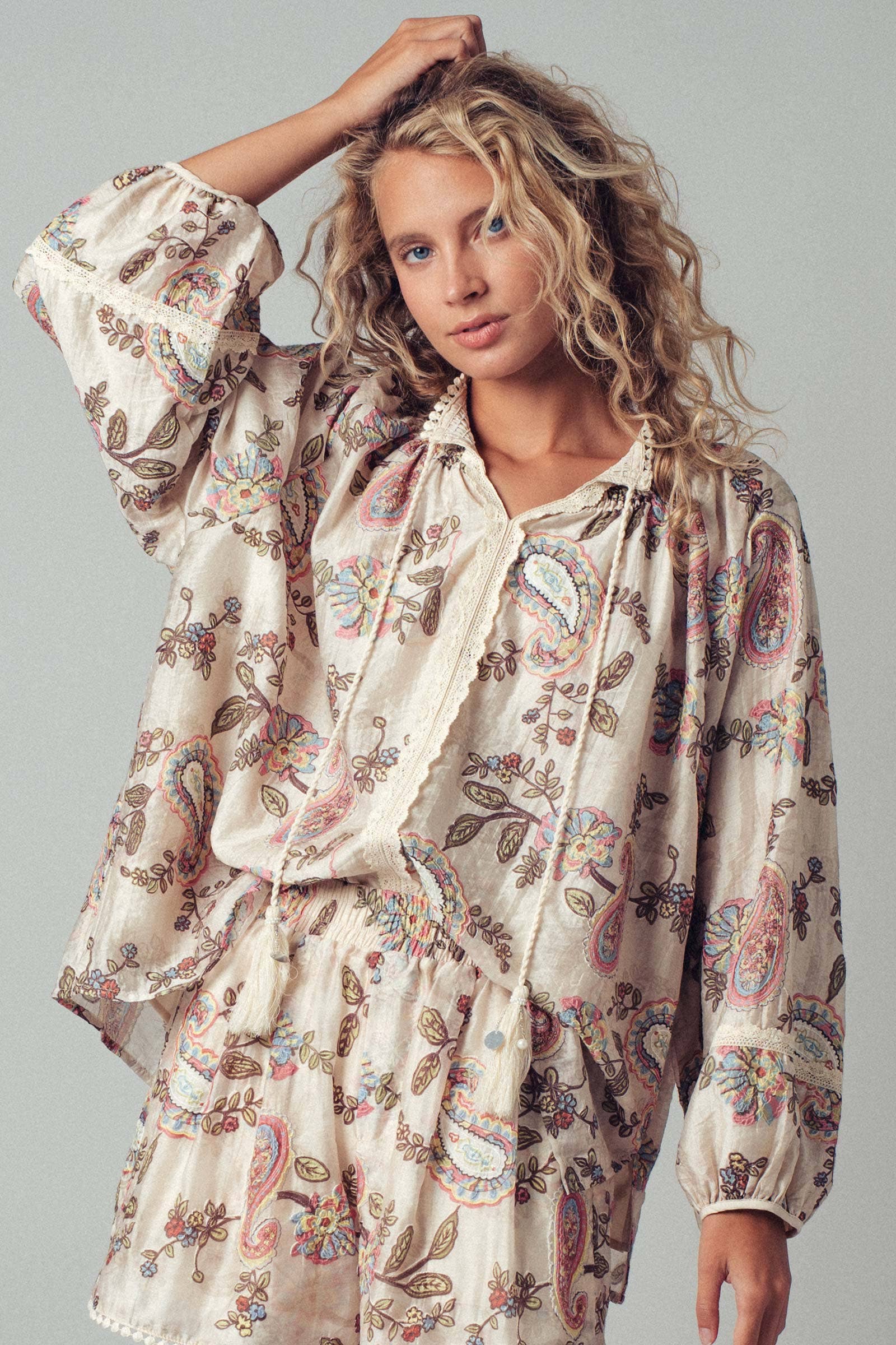 Embroidered Boho Paisley Blouse Top