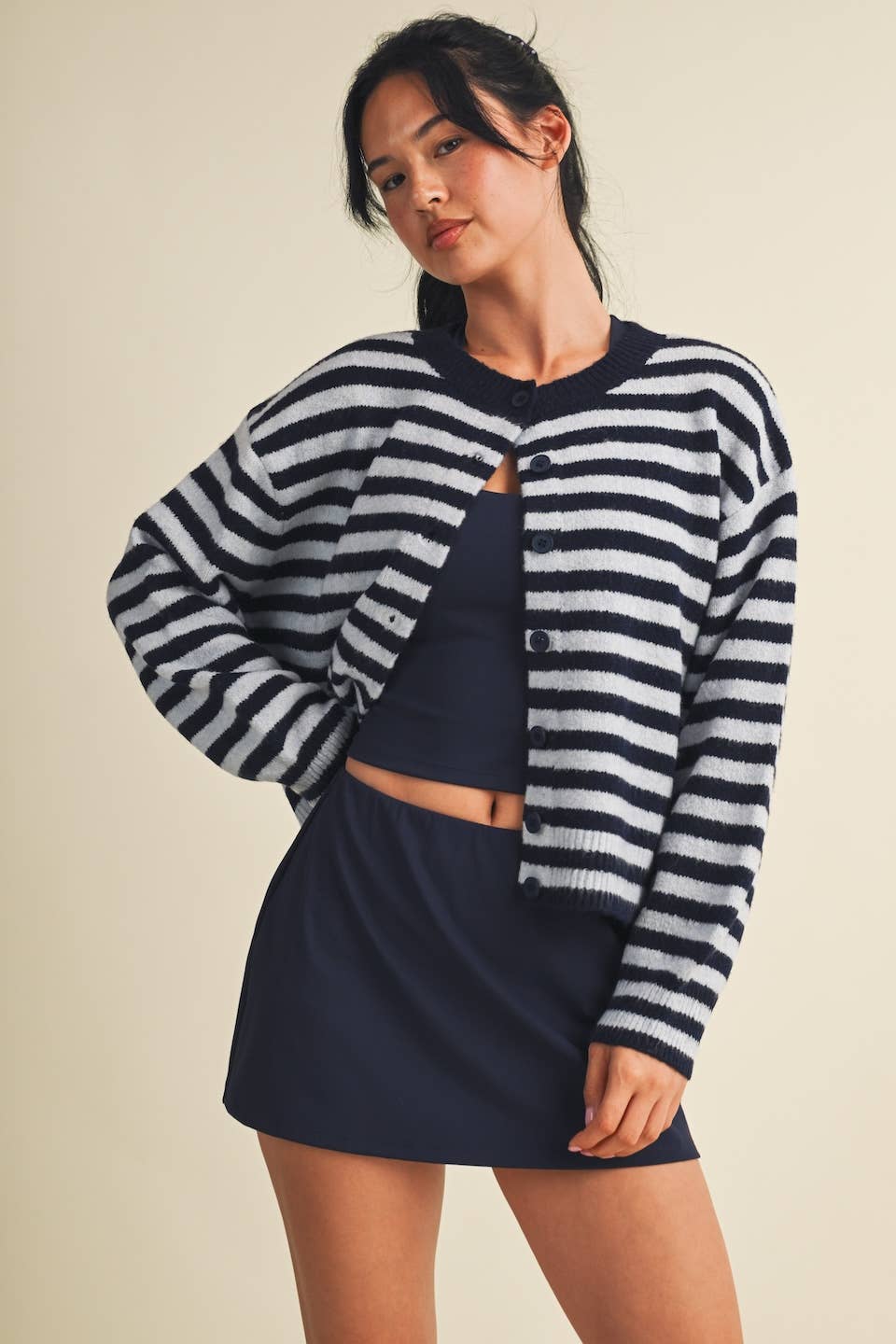 Striped Knit Button Up Cardigan Sweater