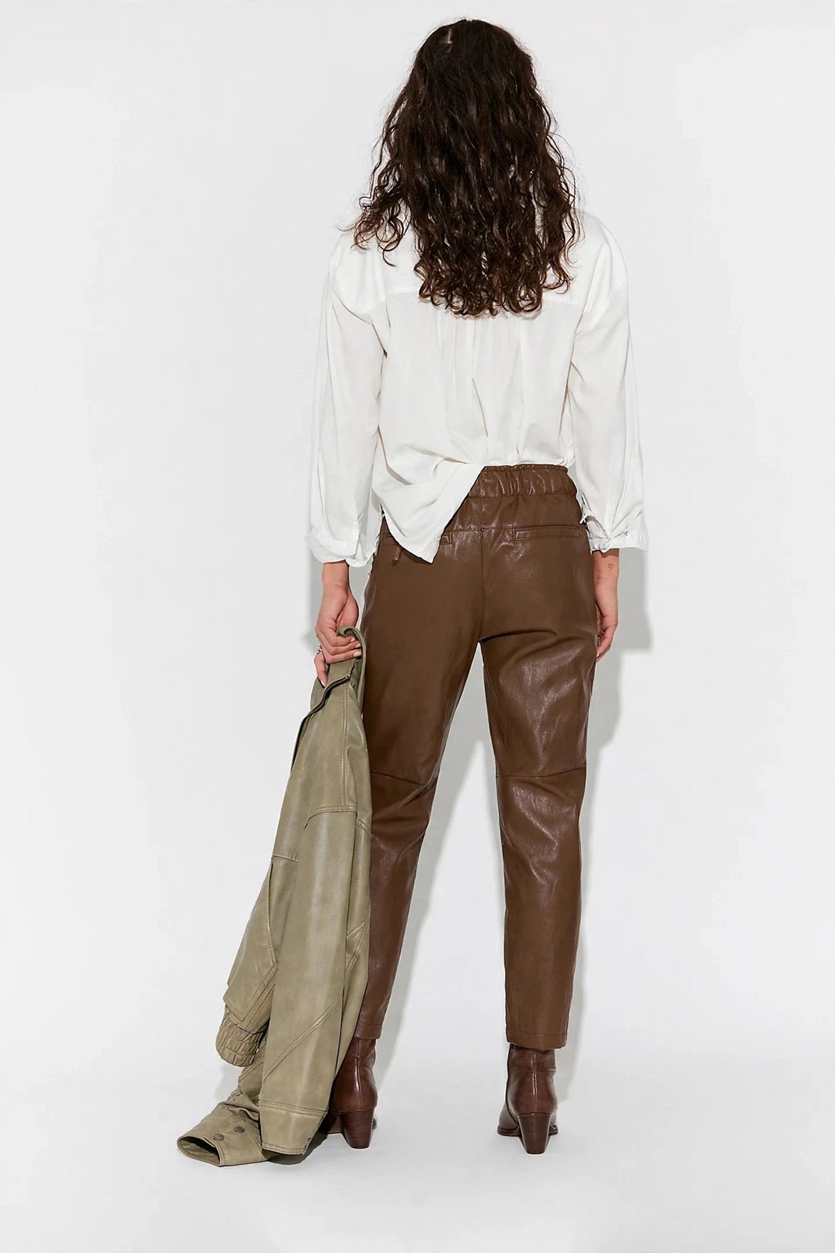 Women's Faux Leather Drawstring Tapered Jogger Pant