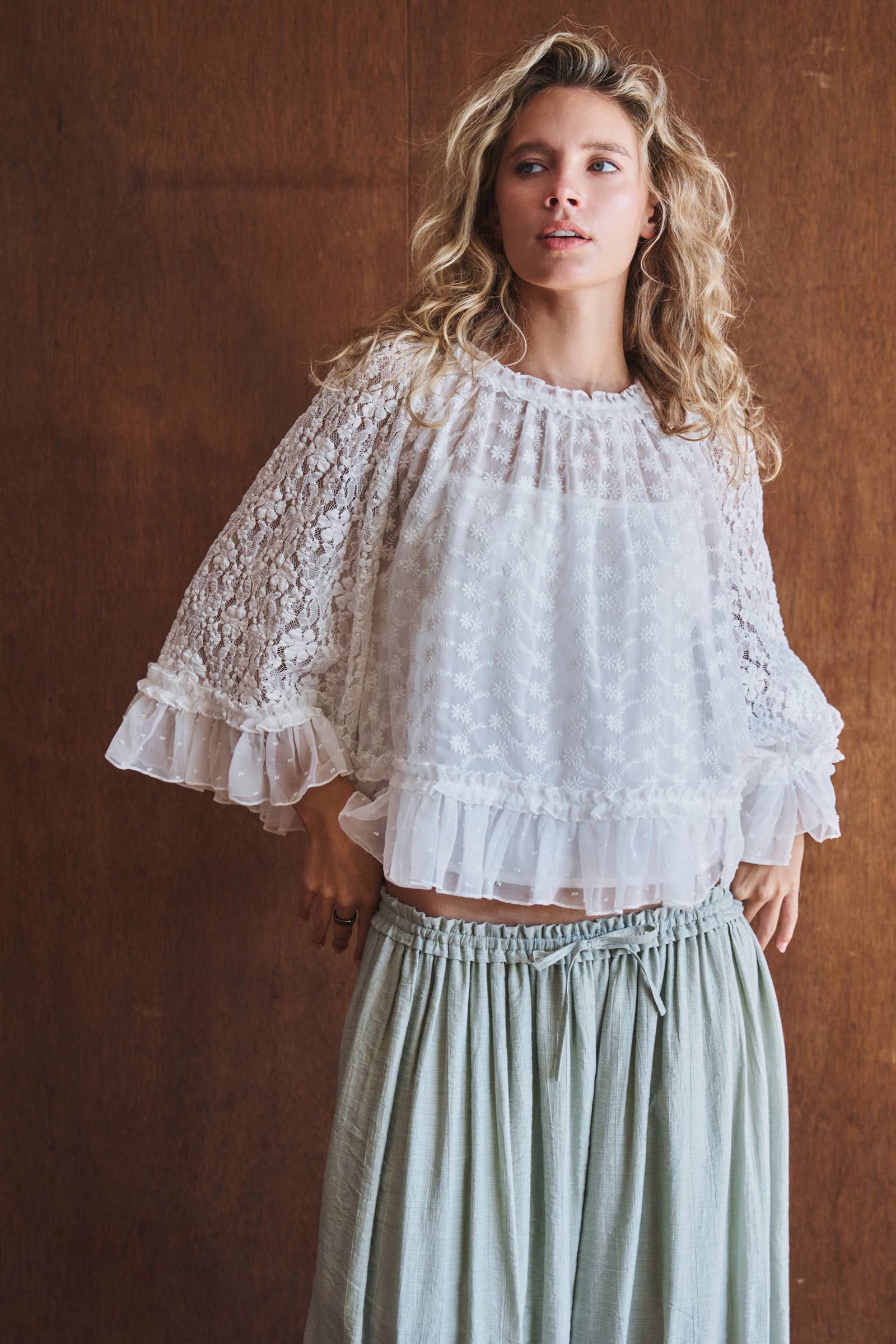 Lace Top Ruffle Flutter Sleeve