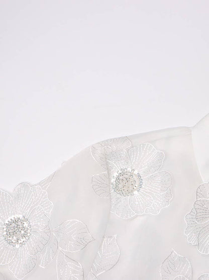 Organza Shirt 3D Floral Sequin Detail