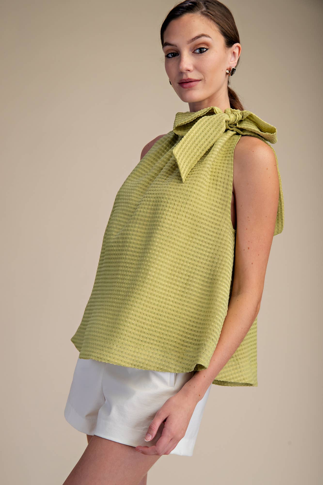 Ruffle Neck Tie Sleeveless Top