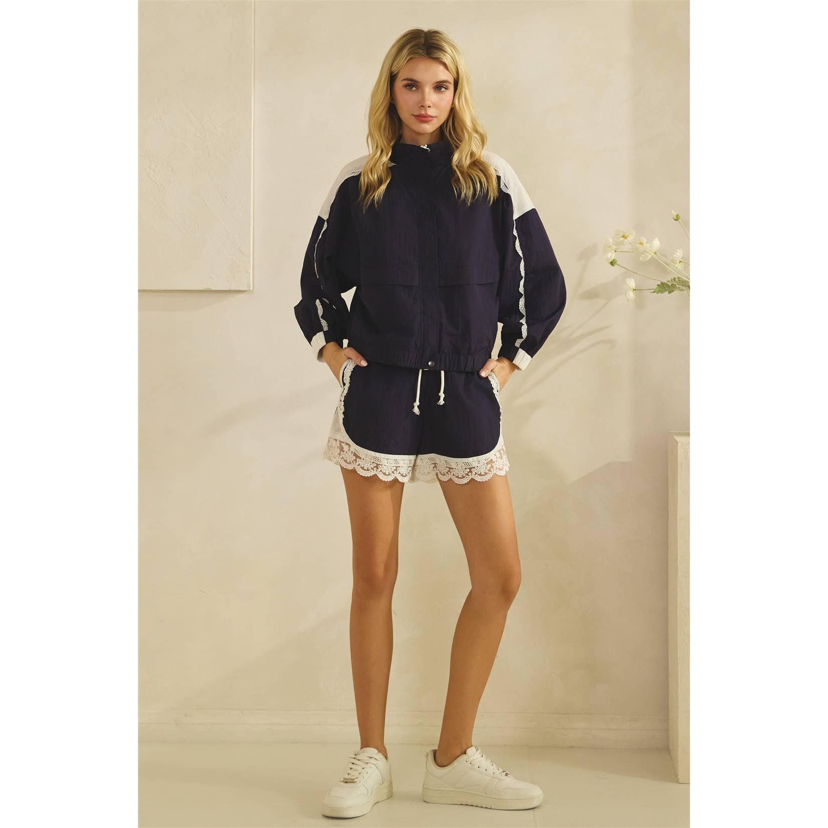 Lace and Mesh Inset Track Jacket