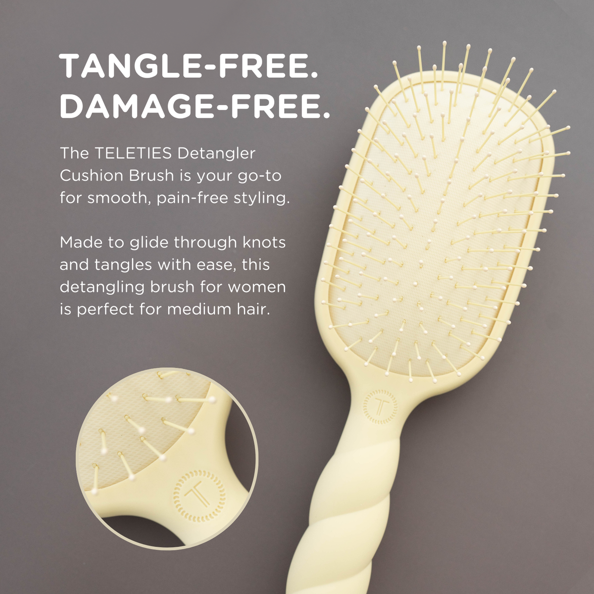Teleties Detangler Brush |Tan| Medium Brush