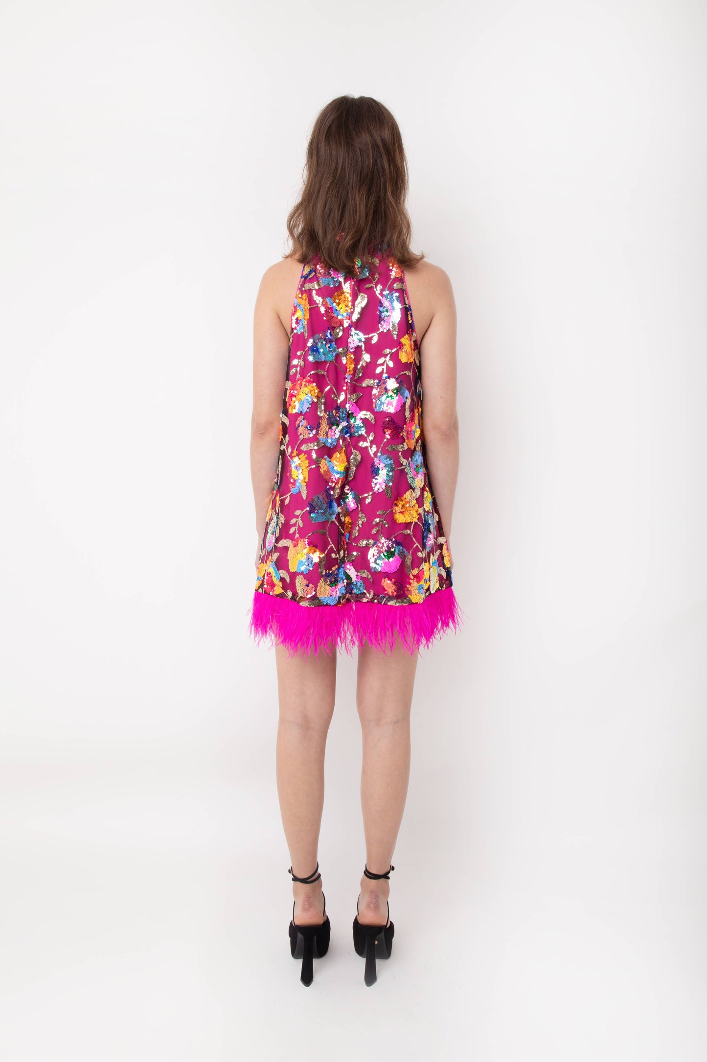 Daphne Floral Overlay Sleeveless Halter Dress