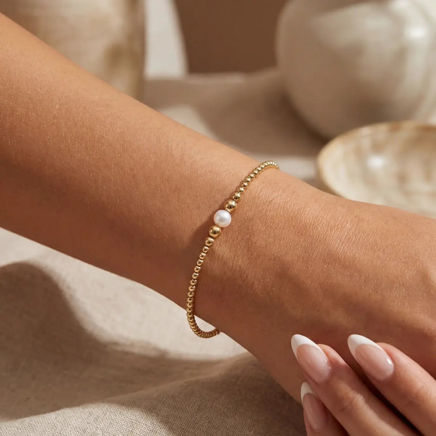 Jenna | Gold Filled Beaded Bracelet with Pearl
