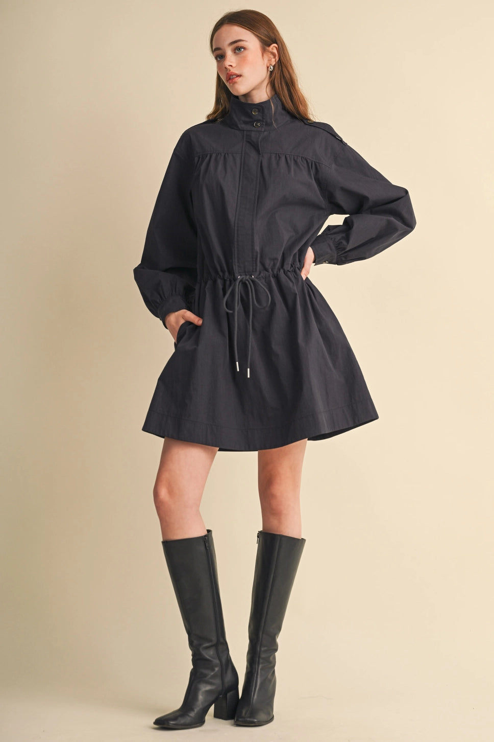 Drawstring Waist Utility Mini Dress