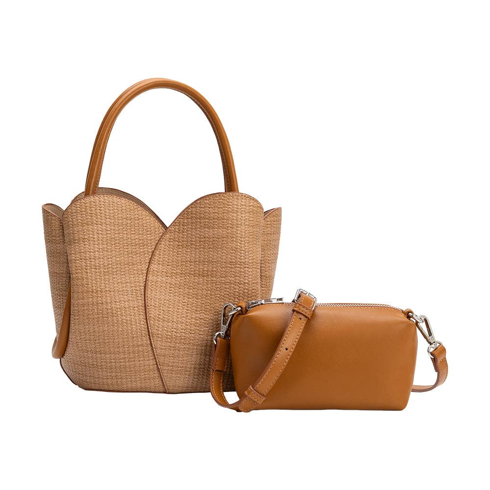 Tulip Raffia Embossed Top Handle Handbag