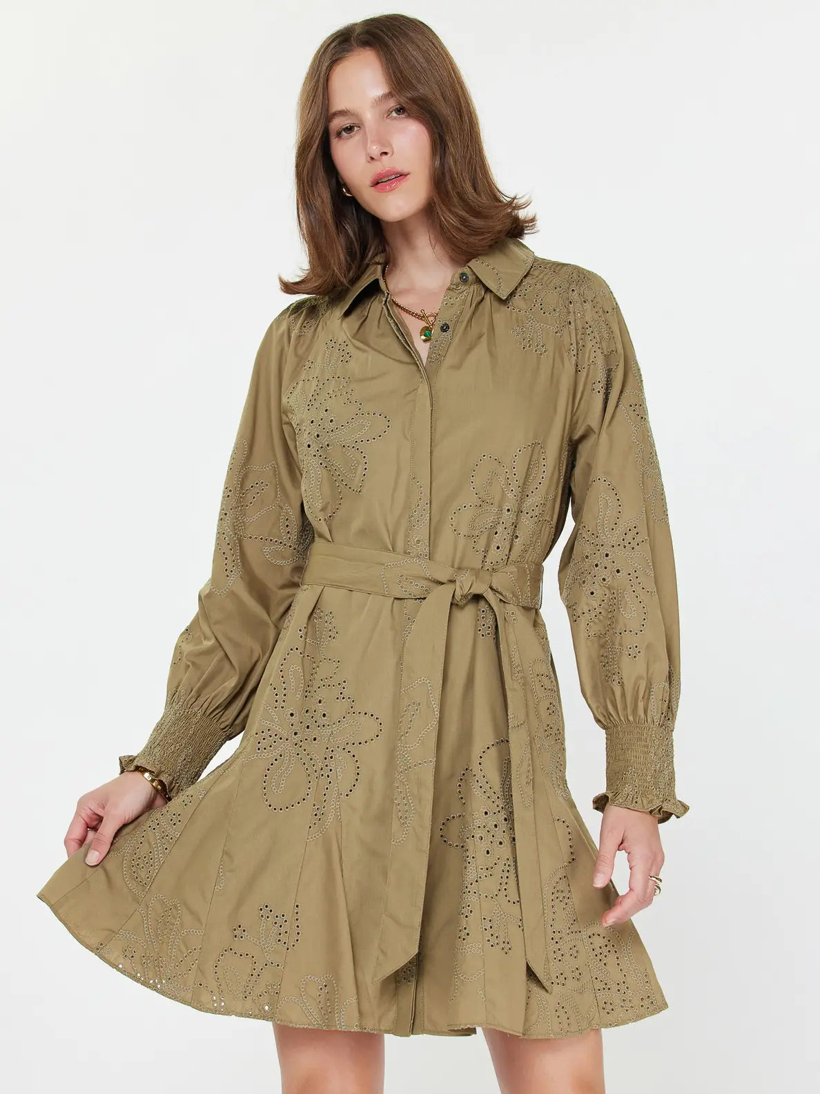 Floral Eyelet Mini Shirt Dress