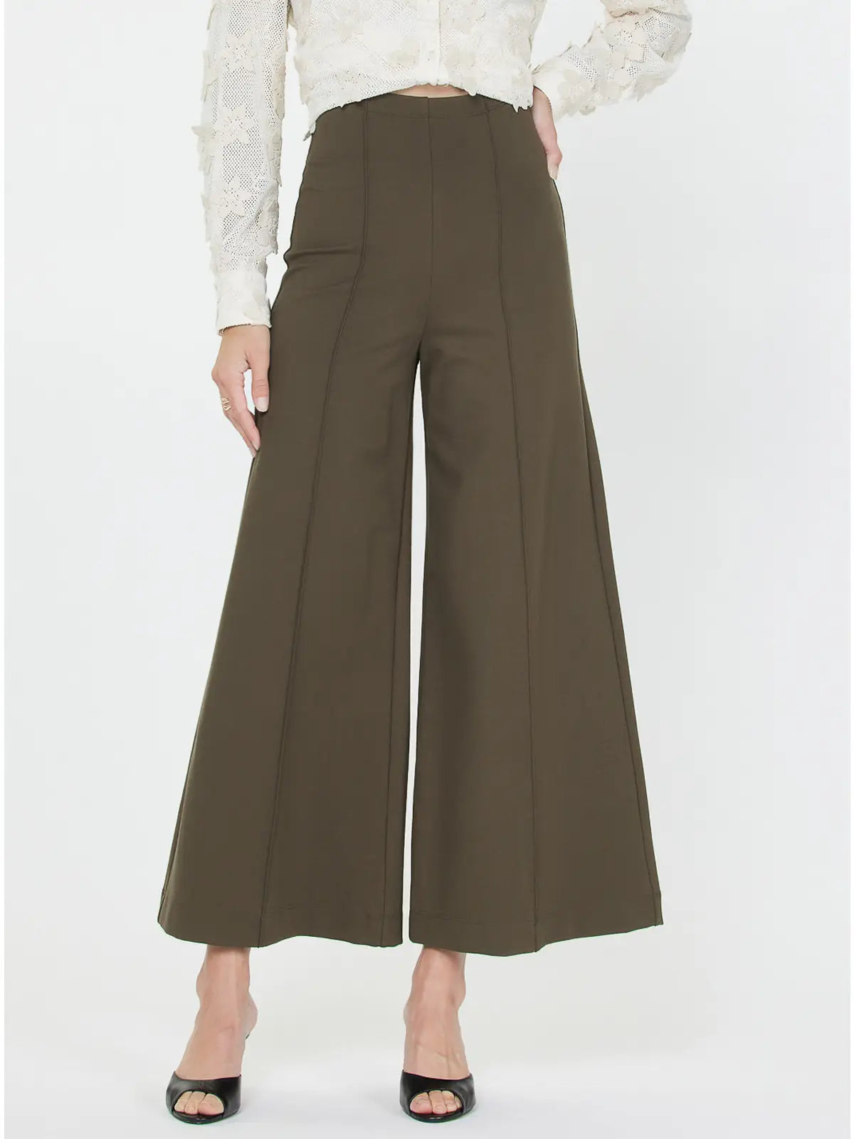 Ponte Flared Pintucked Pants