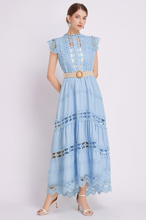 Embroidered Ruffle Maxi Dress