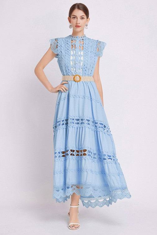 Embroidered Ruffle Maxi Dress