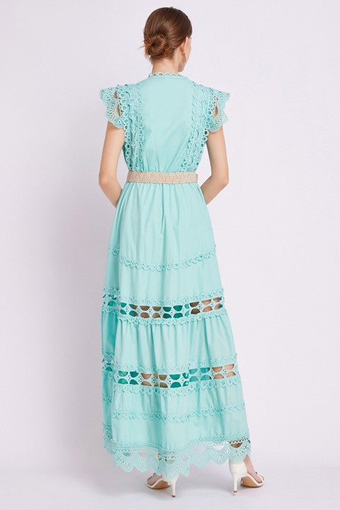 Embroidered Ruffle Maxi Dress