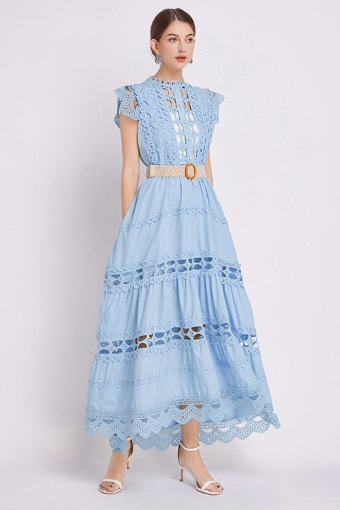 Embroidered Ruffle Maxi Dress