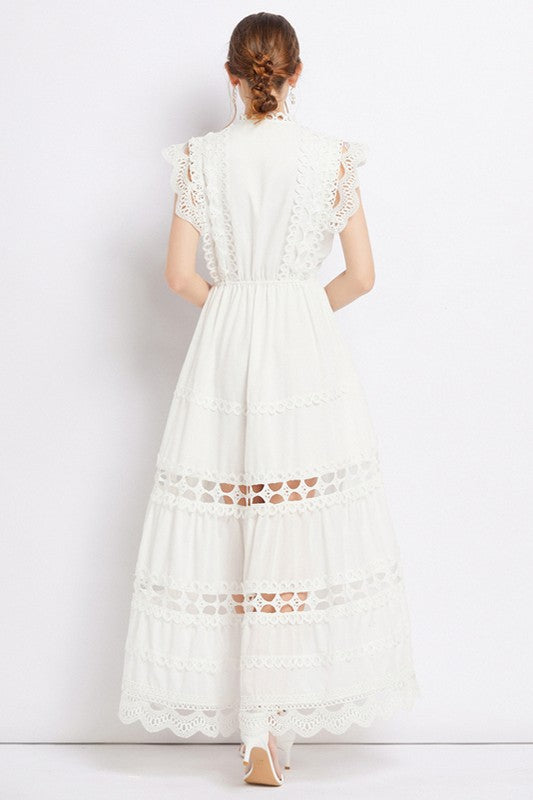 Embroidered Ruffle Maxi Dress