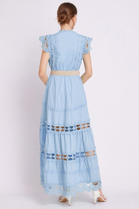 Embroidered Ruffle Maxi Dress