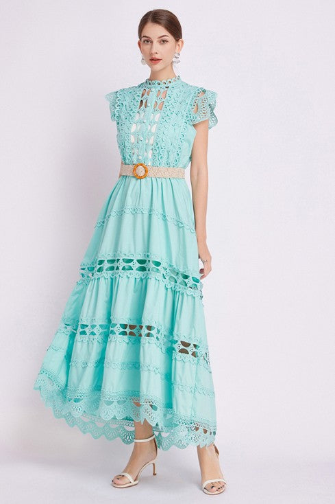 Embroidered Ruffle Maxi Dress