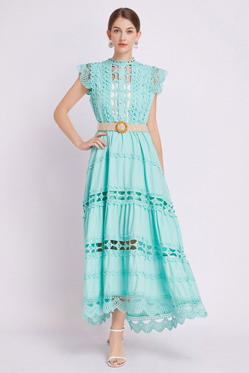 Embroidered Ruffle Maxi Dress