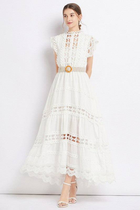 Embroidered Ruffle Maxi Dress