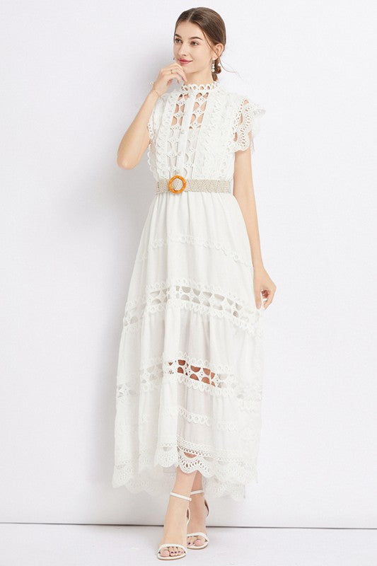 Embroidered Ruffle Maxi Dress