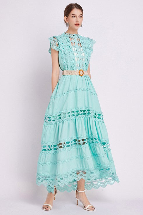 Embroidered Ruffle Maxi Dress