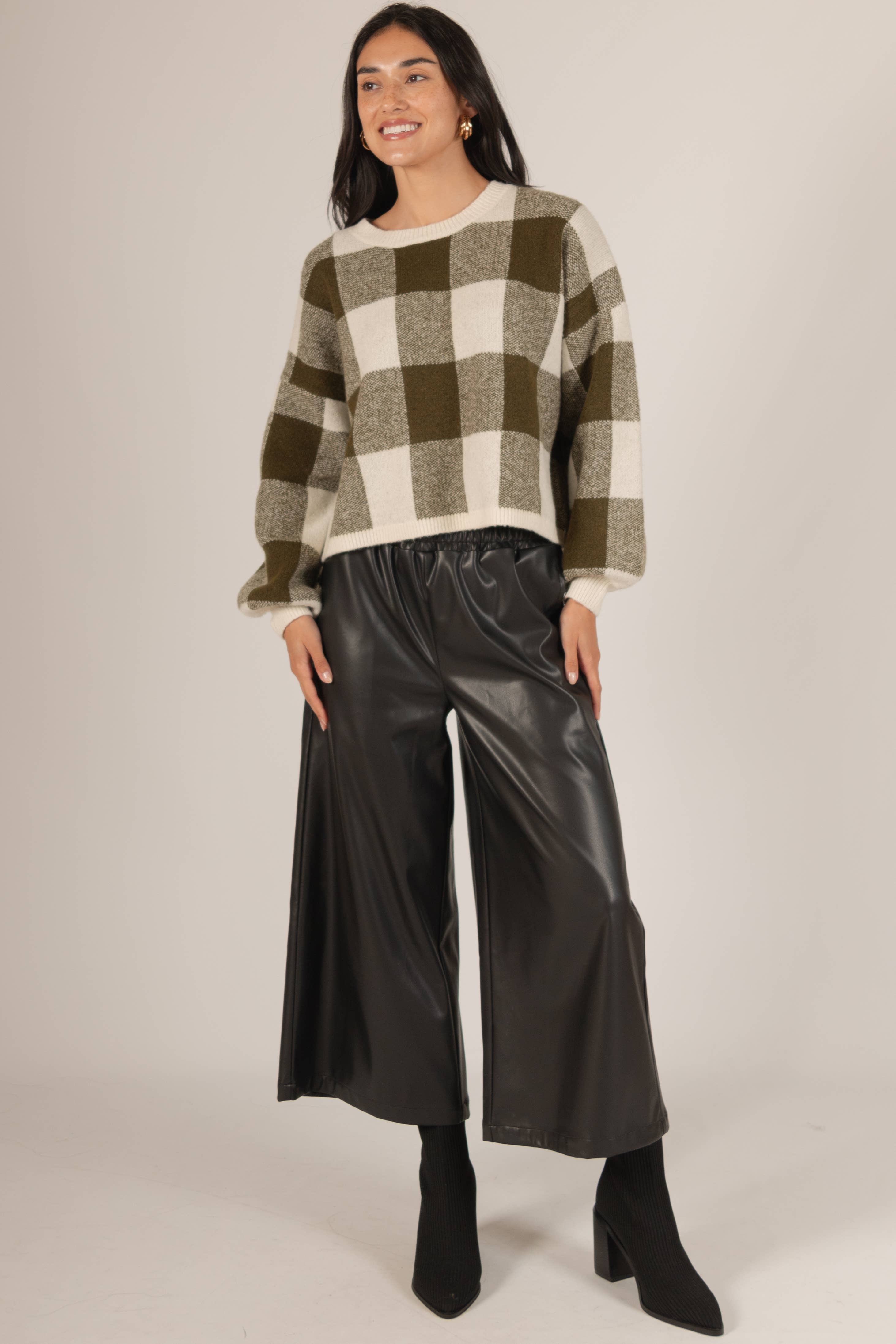 Plaid Crew Neck Oversized Sweater