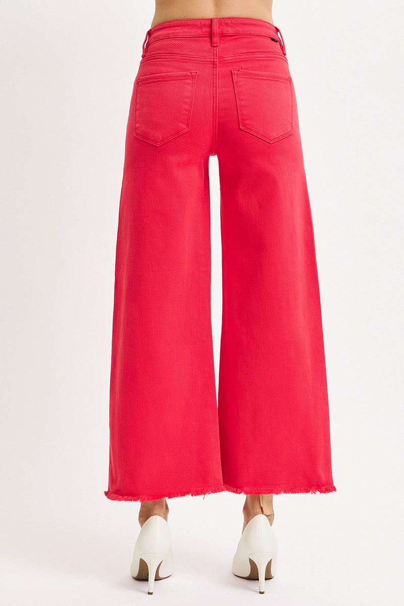 Risen Jeans | Tummy Control Red Raw Hem High Waisted Denim