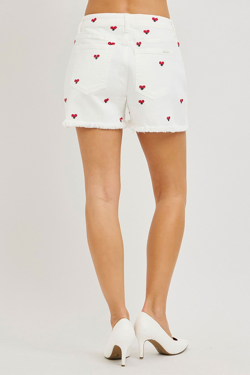 Risen Jeans | White Floral Embroidered High-Rise Shorts