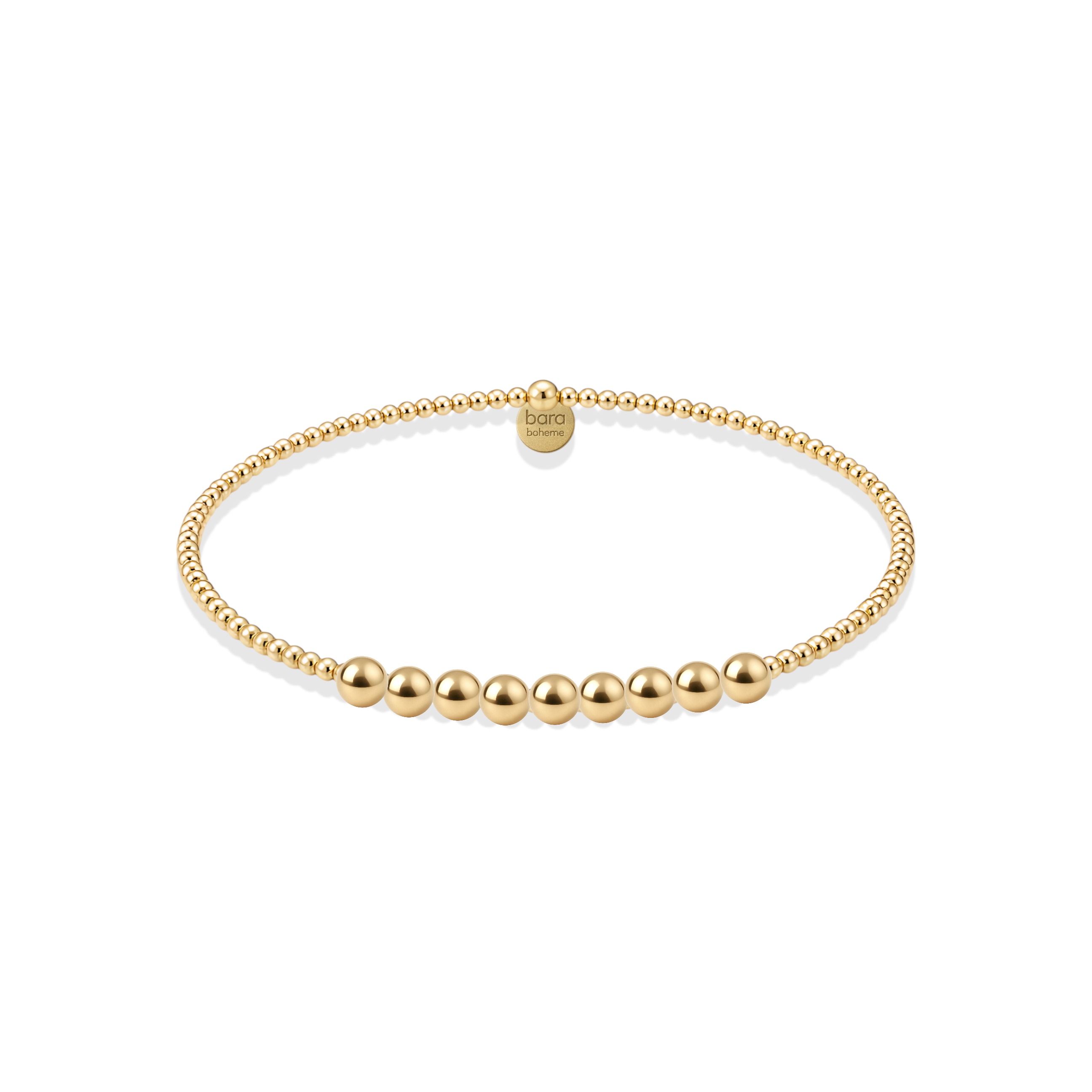 Gold beaded bracelet on a white background