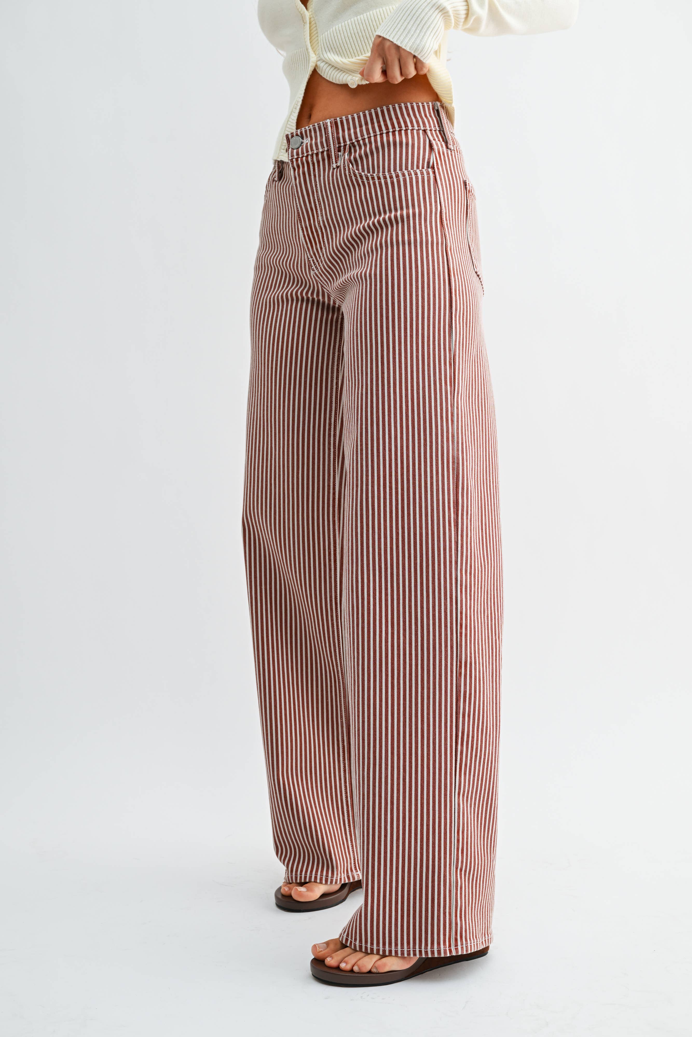 SPICE BROWN STRIPE Relaxed Wide Leg