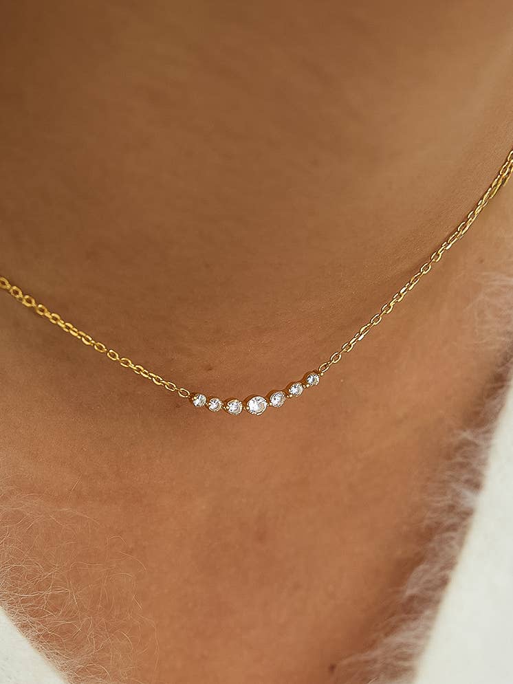 18K Gold Crystal Station Chain Necklace