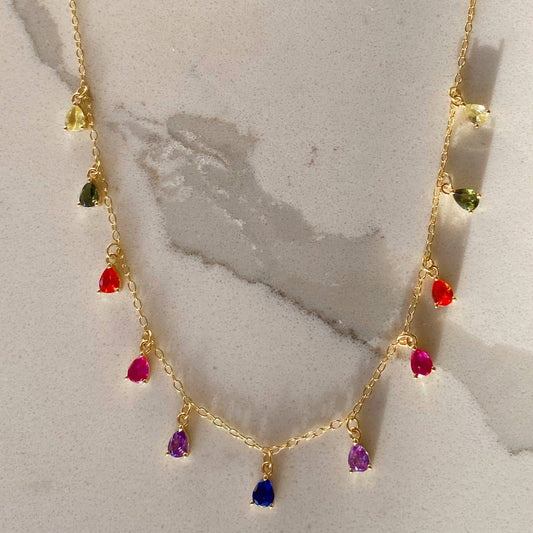 Rainbow Crystal Teardrop Necklace