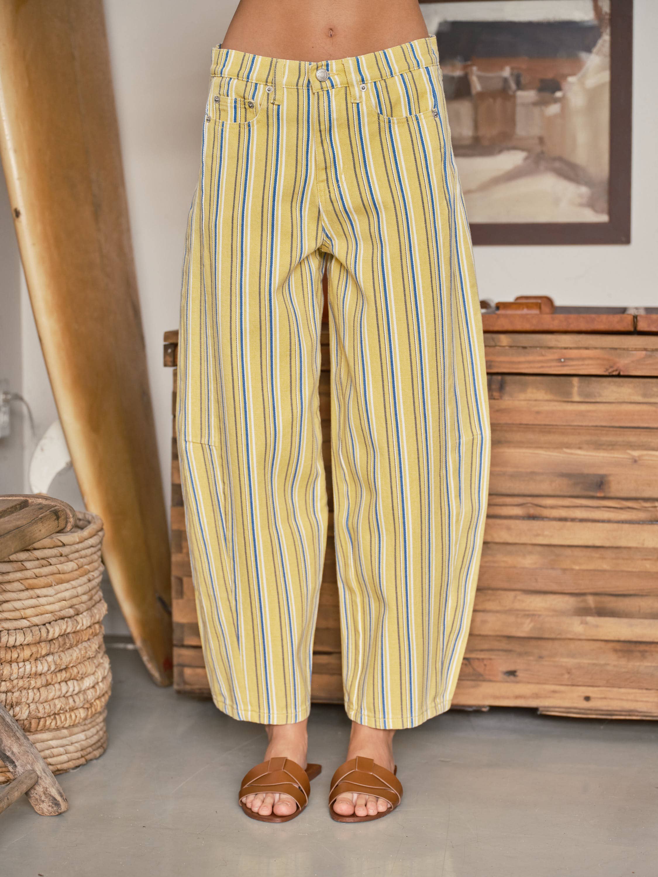 Women's Yellow Stripe Wide Leg Denim Blend Pant