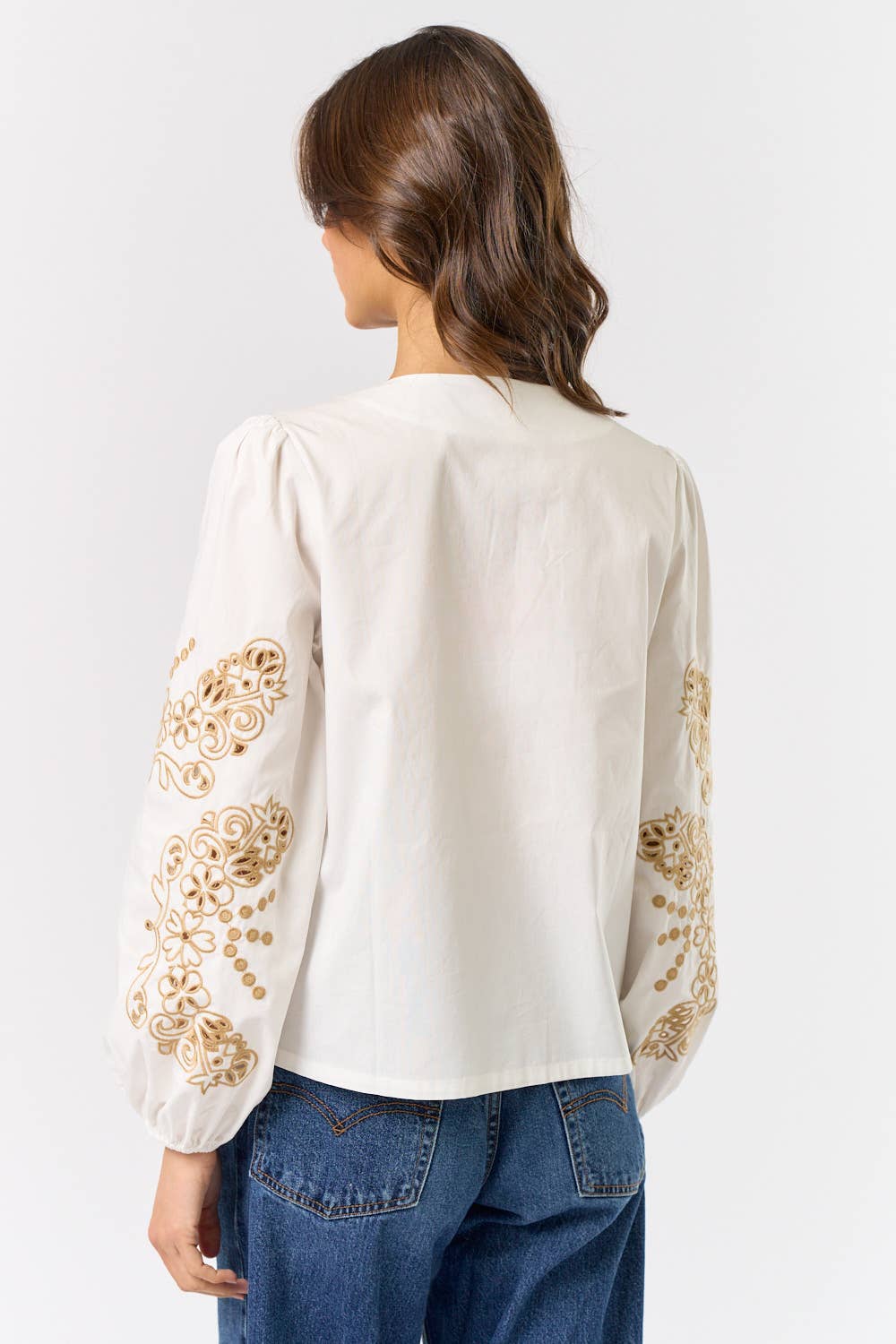 Floral Embroidered Front Tie Top