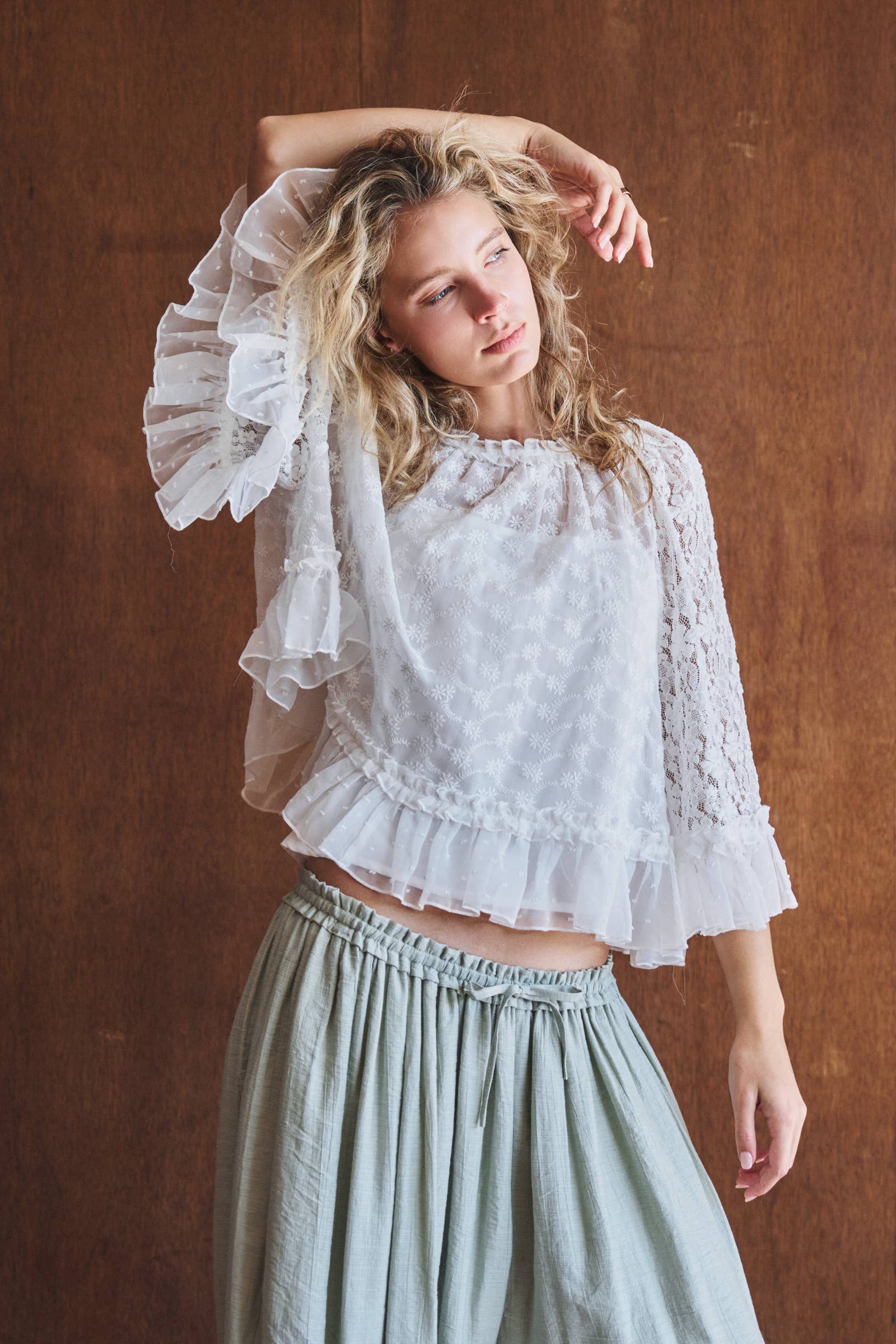 Lace Top Ruffle Flutter Sleeve