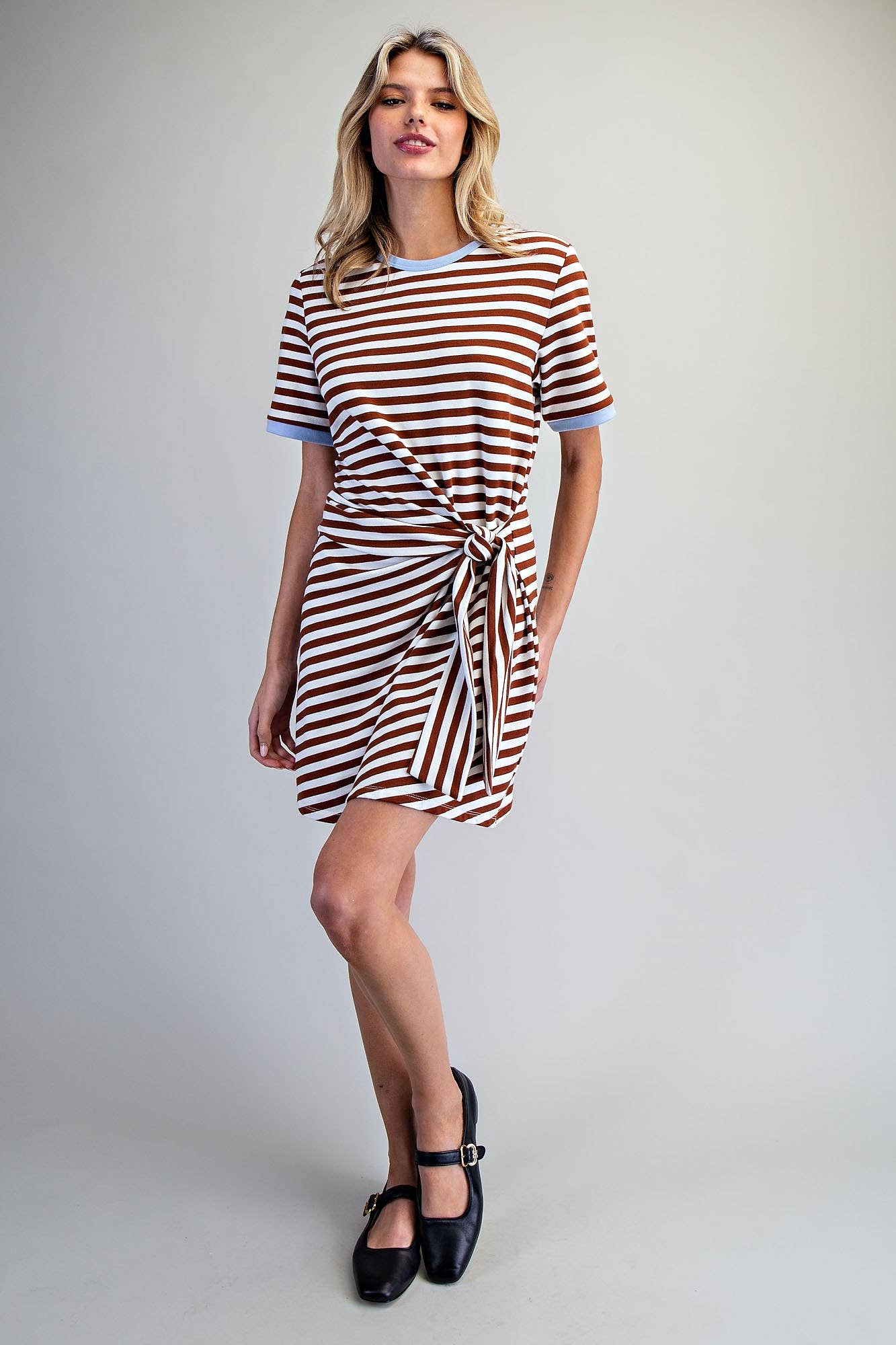 STRIPED WAIST TIE MINI DRESS