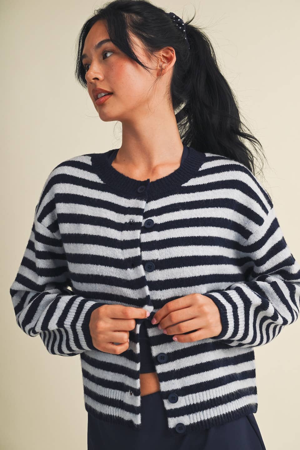 Striped Knit Button Up Cardigan Sweater