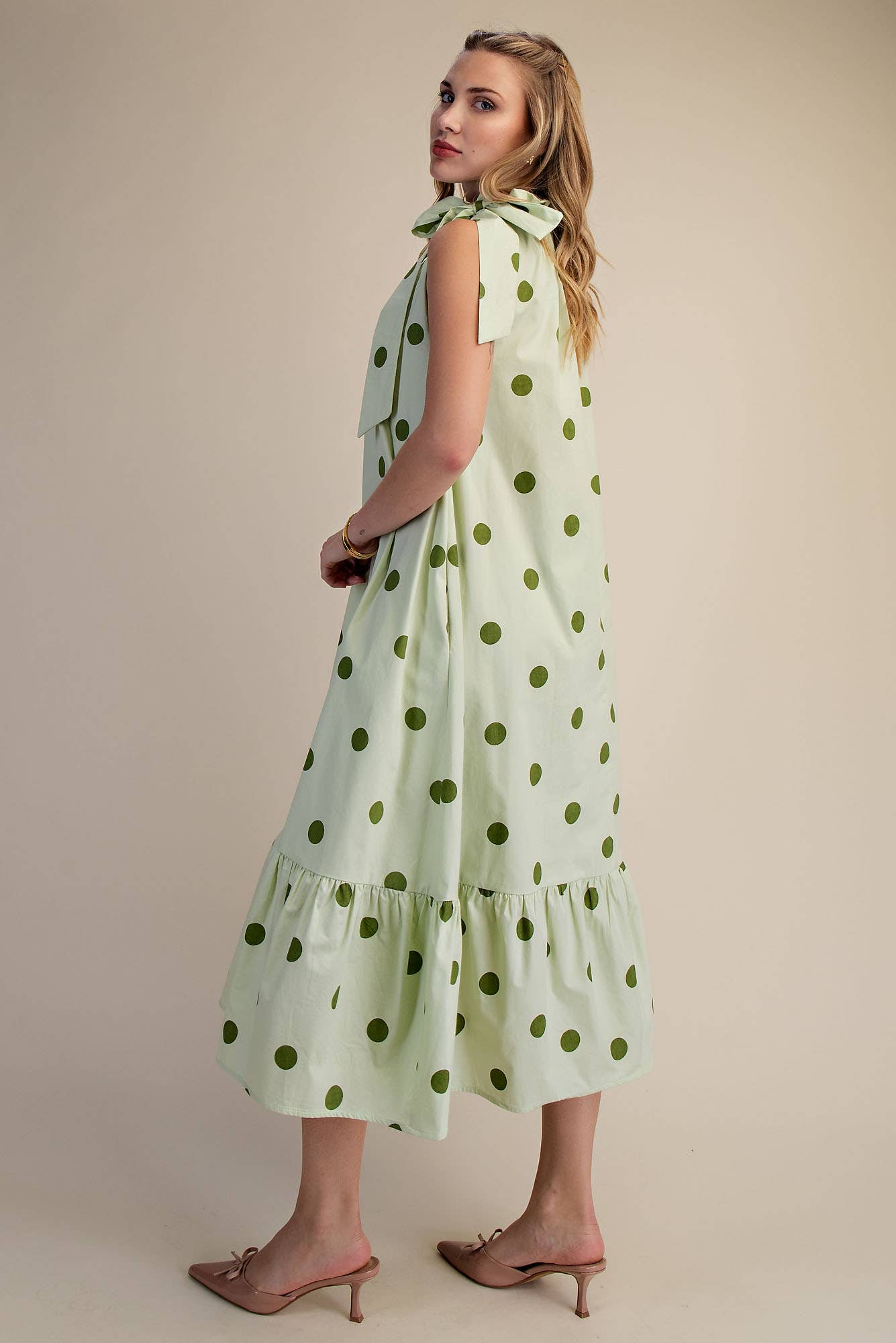 Ruffle Tie Neck Sleeveless Midi Dress