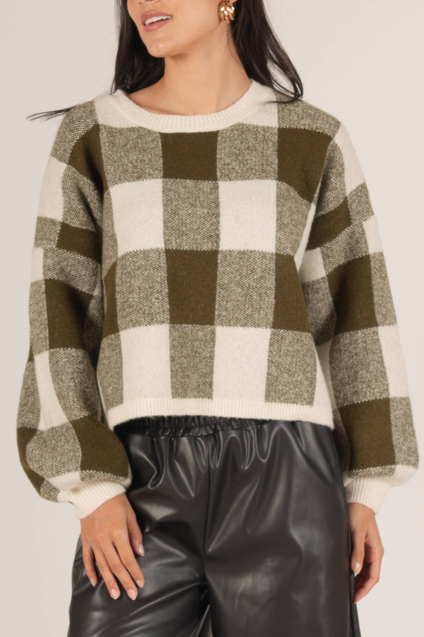 Plaid Crew Neck Oversized Sweater