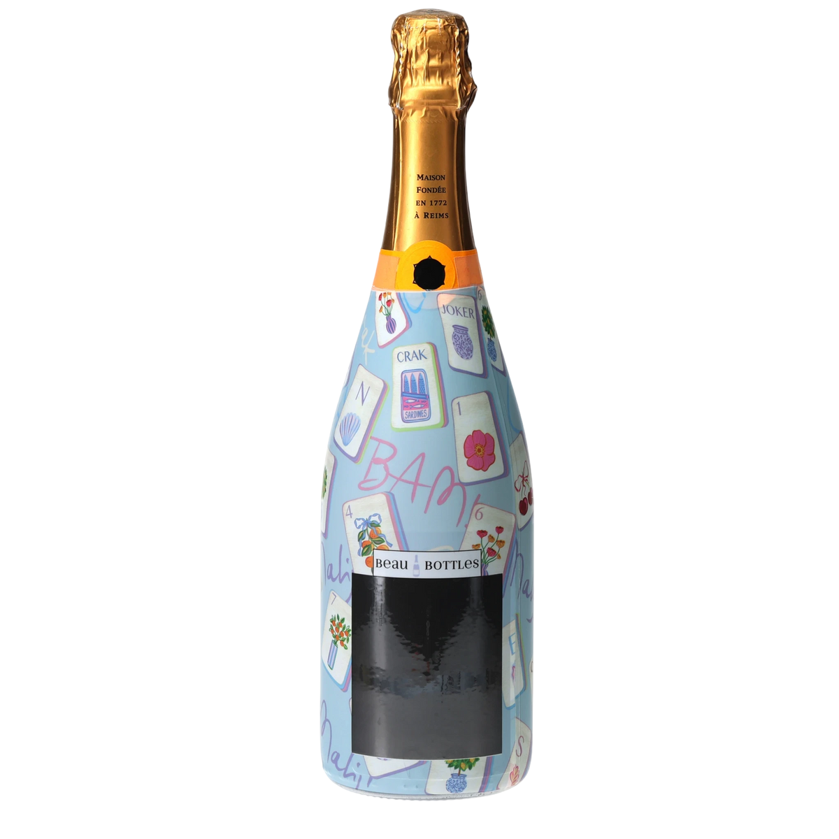 Blue Mahjong Champagne Bottle Wrap – Gift for Her