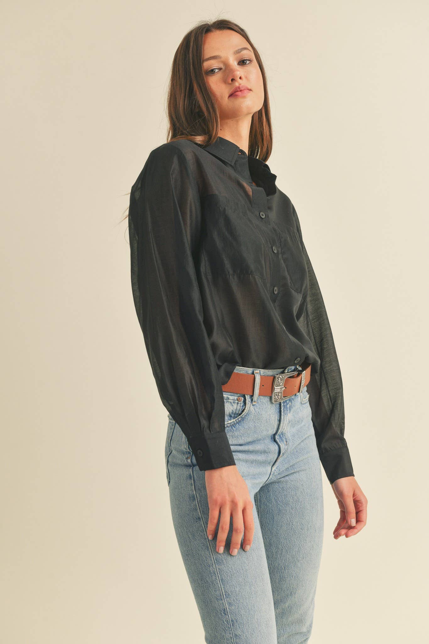 SHEER COLLARED BUTTON-DOWN SHIRT