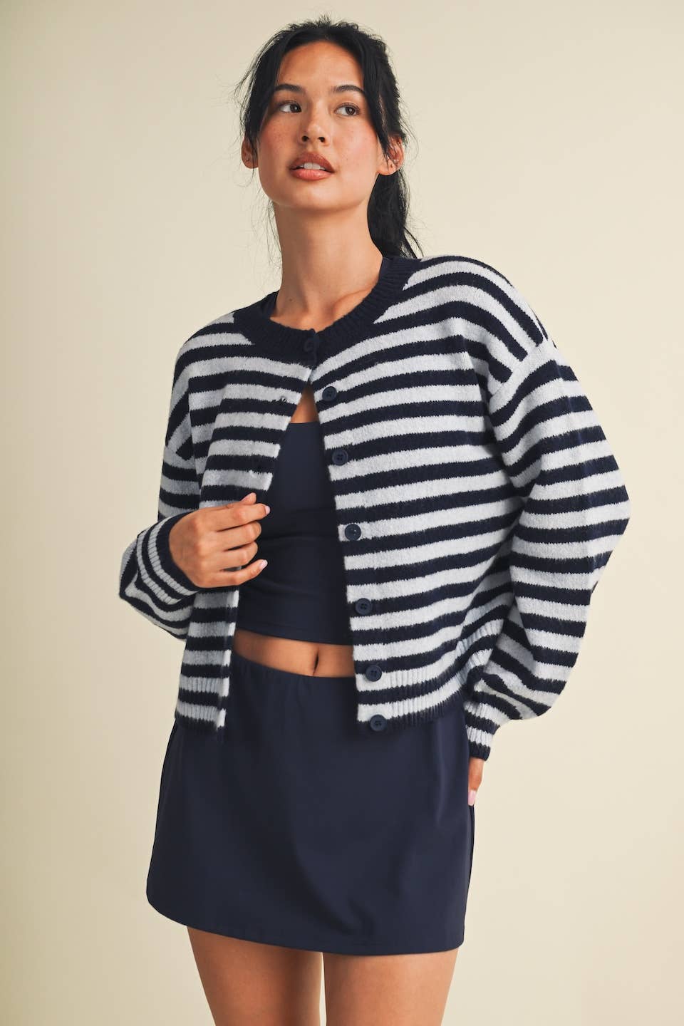 Striped Knit Button Up Cardigan Sweater