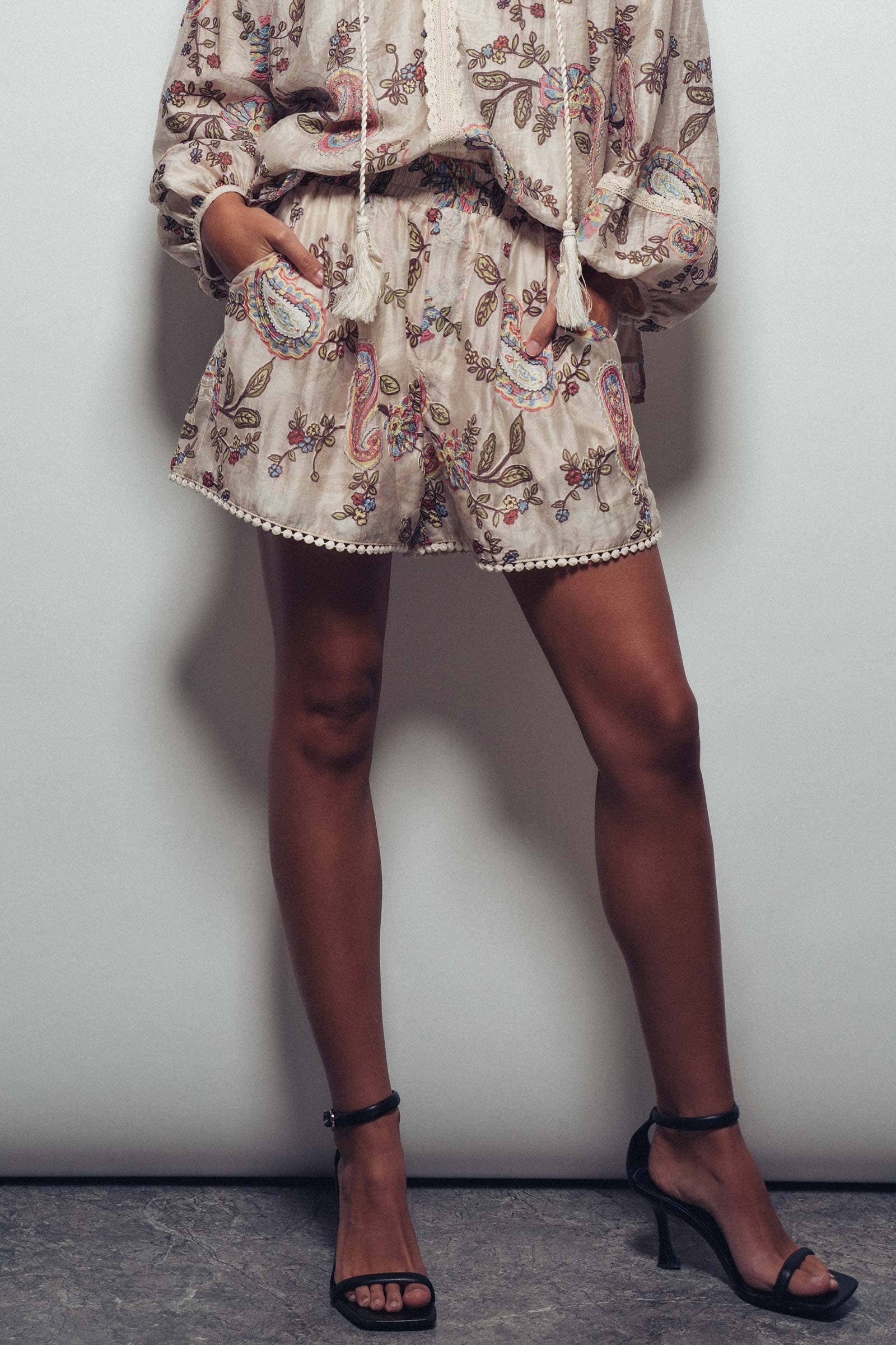 Boho Paisley Embroidered Lounge Shorts