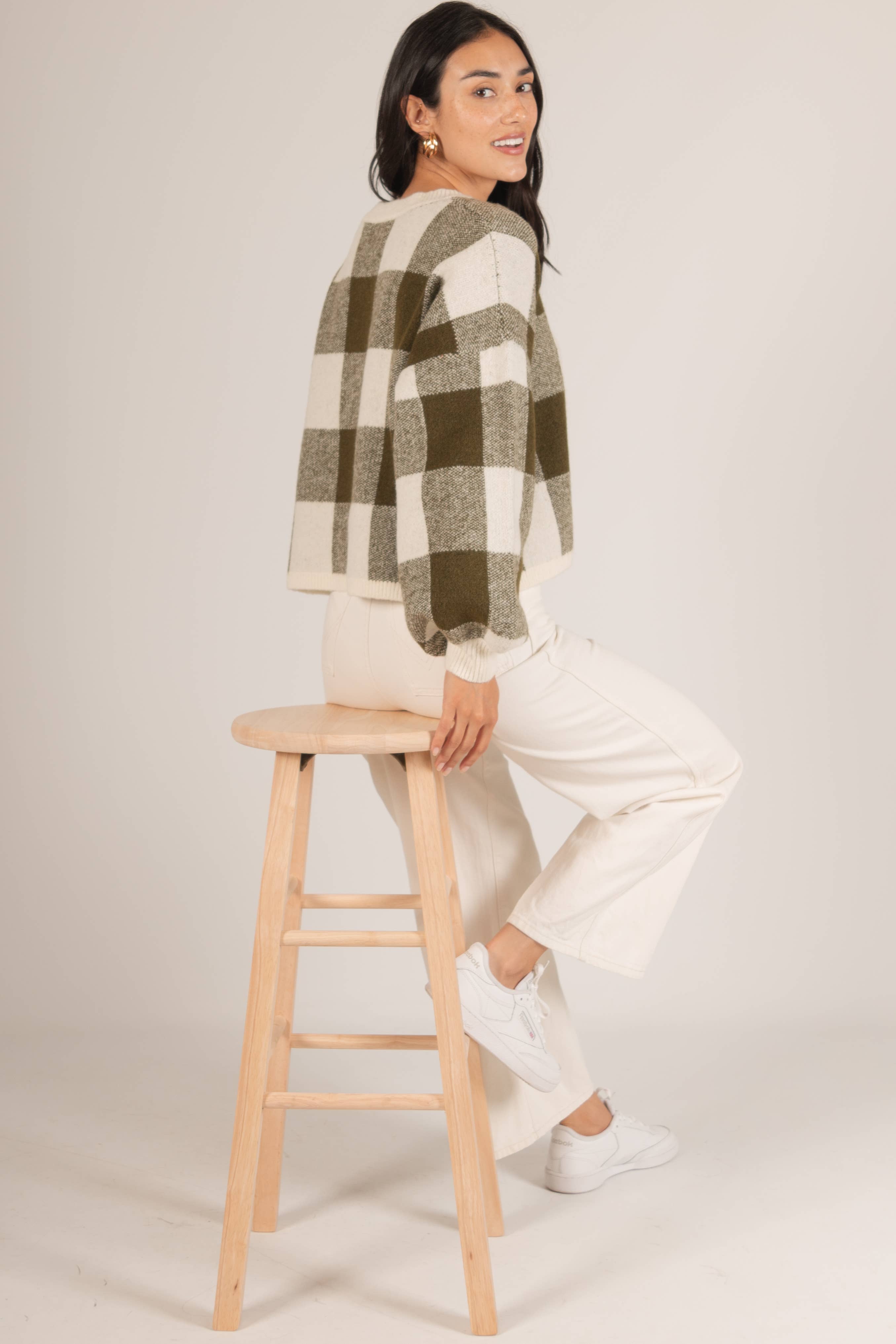 Plaid Crew Neck Oversized Sweater