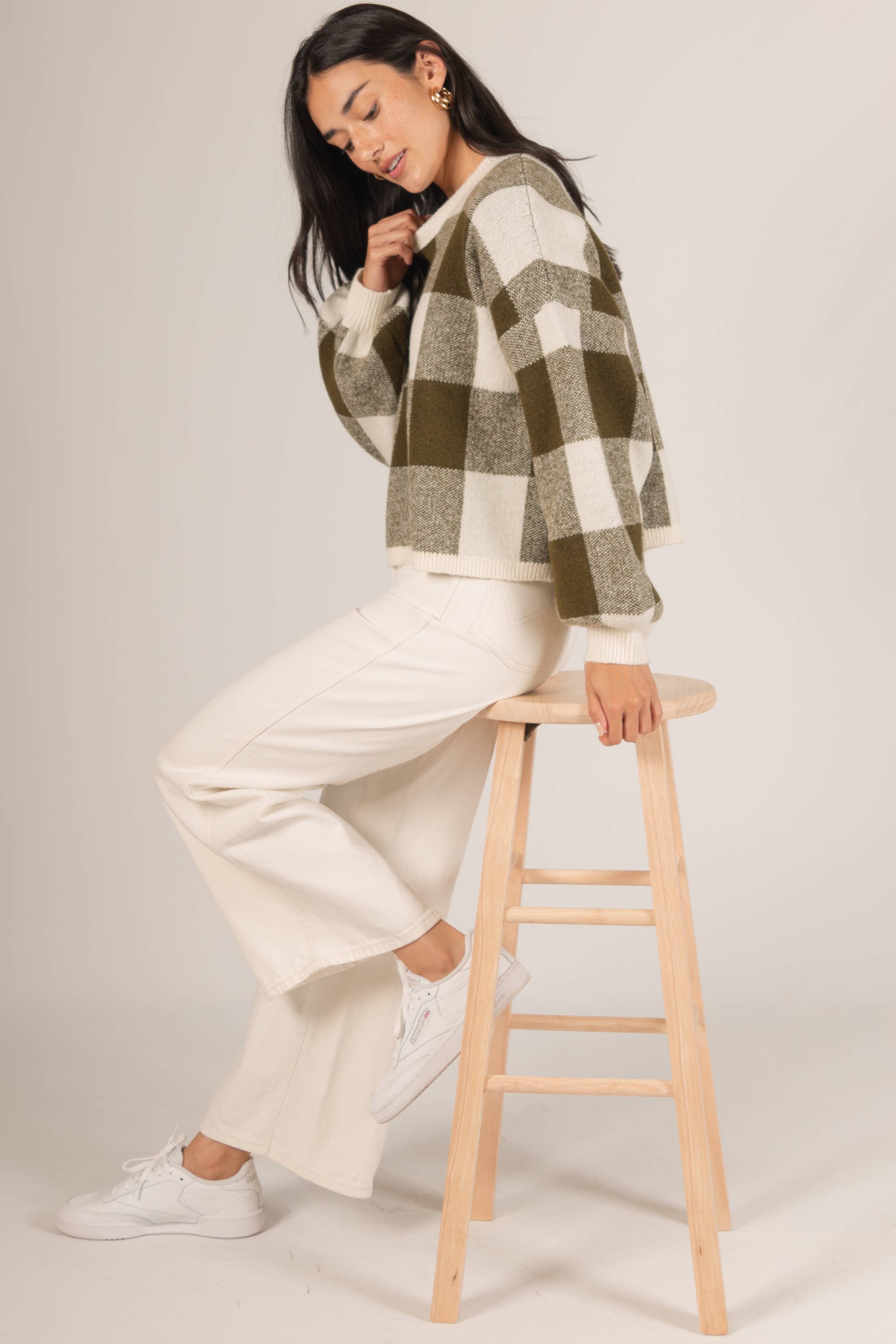 Plaid Crew Neck Oversized Sweater