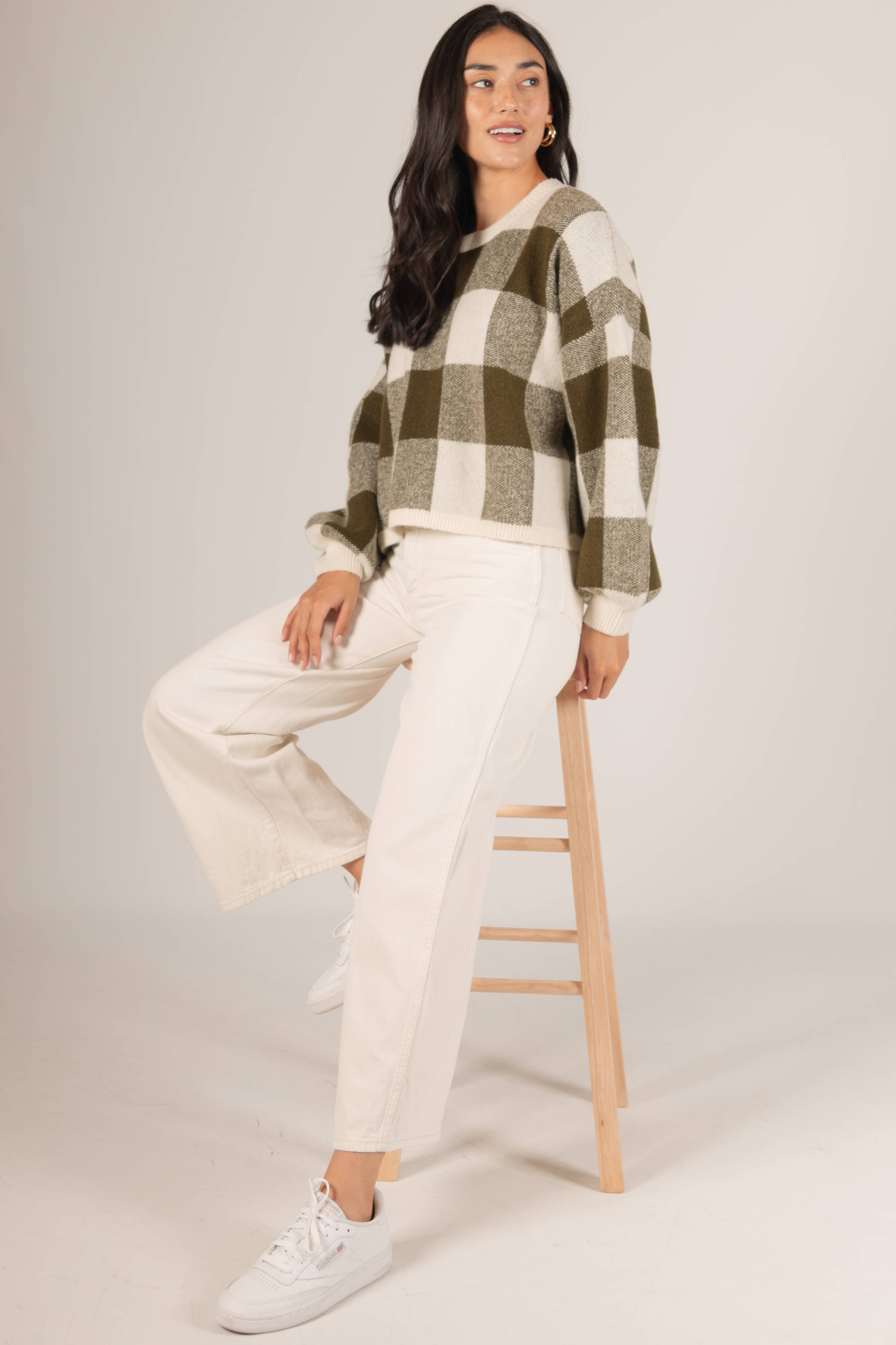 Plaid Crew Neck Oversized Sweater