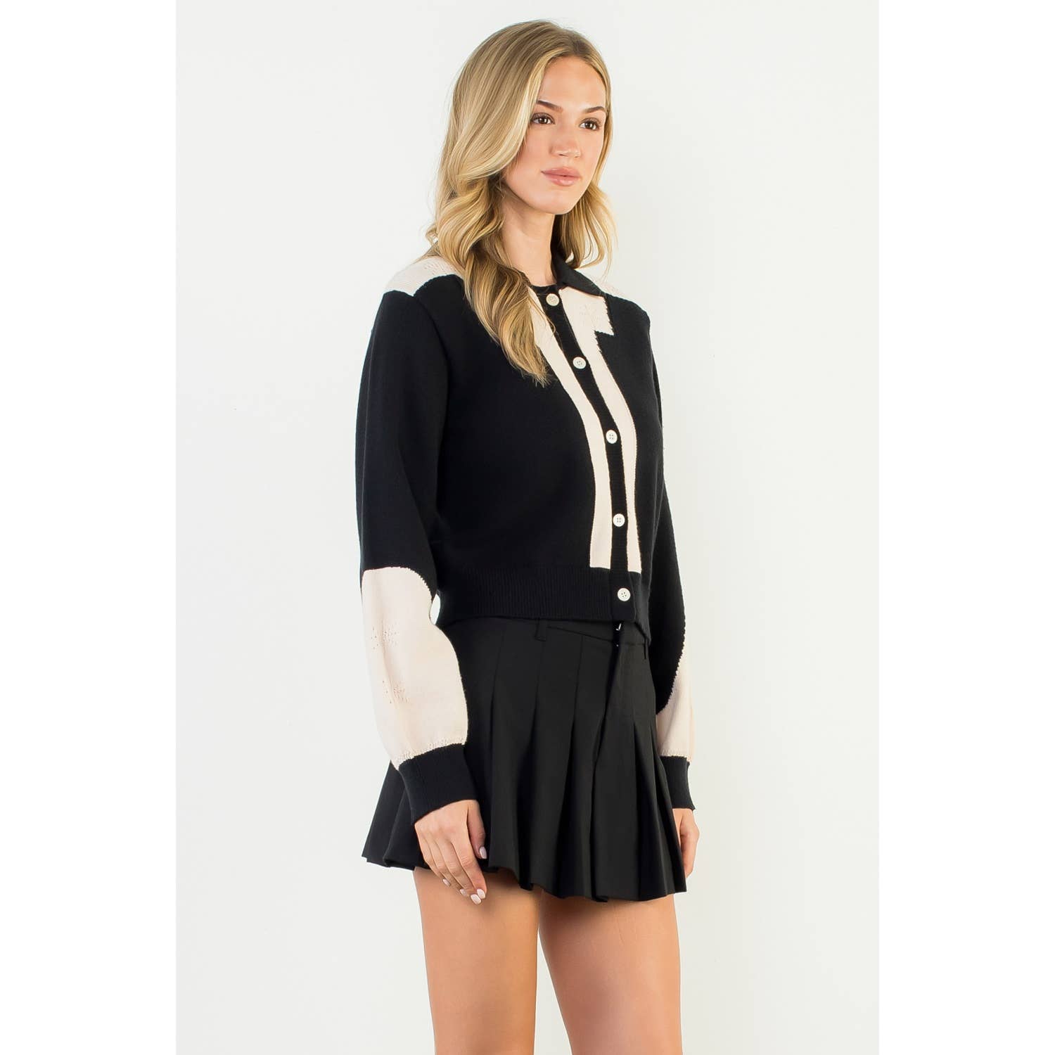 Colorblock Button Front Knit Cardigan